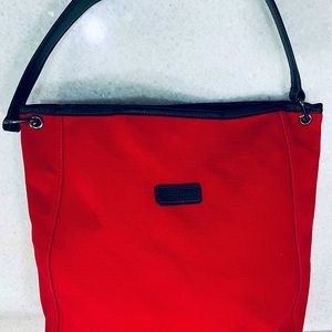 Longchamp Canvas Tote - Red outside & orange inside - Leather trim & handle